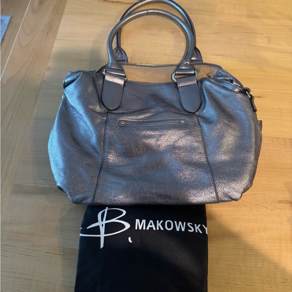 B. Makowsky Metallic Gray Shoulder Bag